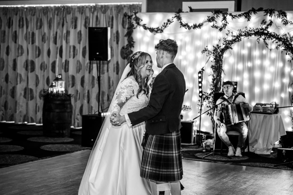 Bride and Groom at Evening Wedding Reception Credit Magic Moments Photography