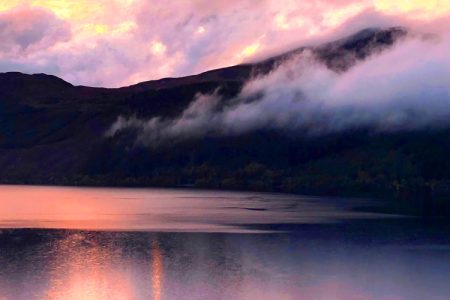 Sunset over Loch Ness in the Scottish Highlands