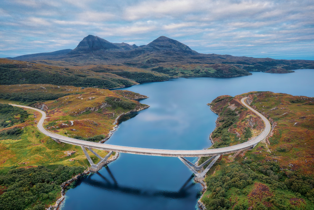 Kylesku Bridge along the NC500 in Northern Scotland