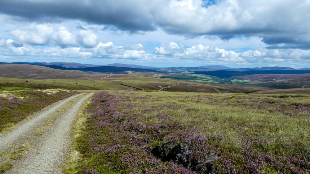 View toward Tomintoul from the foothills of the cairngorm mountains. Ben Rinnes rising in the background.