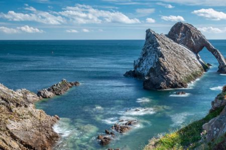 View out to Bow Fiddle Rock, Portknockie, Moray Scotland