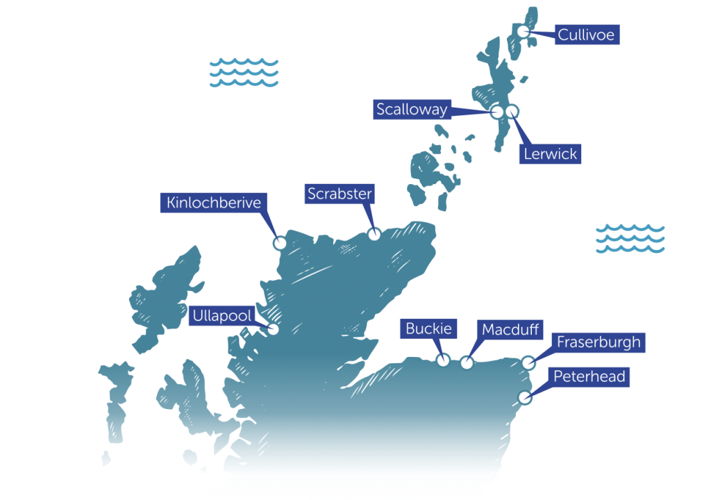 Map of North of Scotland locations that Seastocks source from