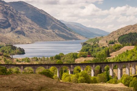 The Glenfinnan Viaduct railway bridge in the Scottish Highlands