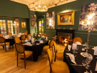 Dinner setting on oval tables for dining. Dinner setting on oval tables for dining.