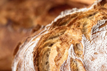Close up of crusty bread on a market stall