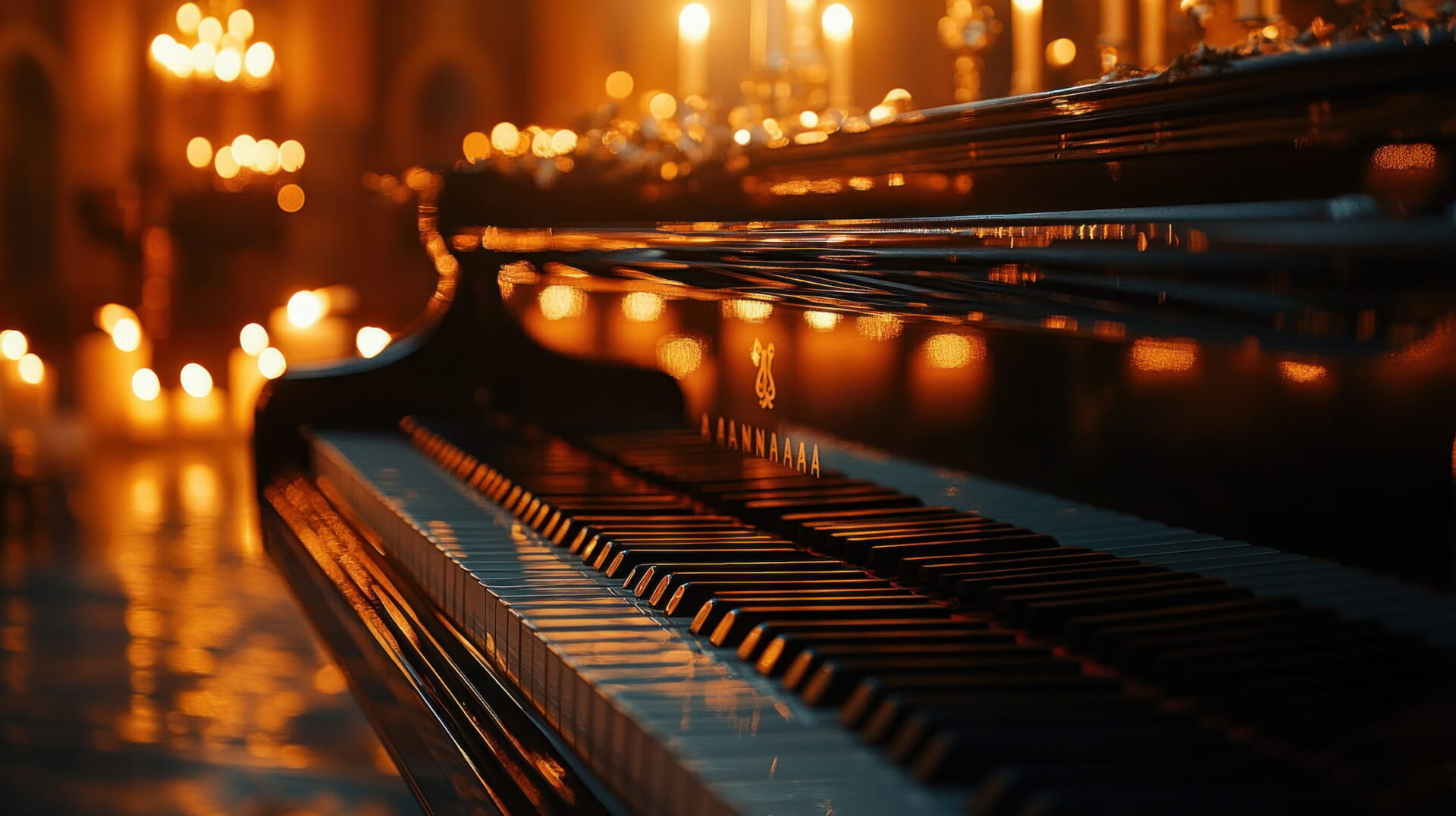 Piano surrounded by 1000 candles at a candlelight concert